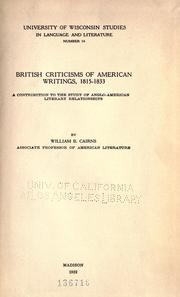 Cover of: ...British criticisms of American writings, 1815-1833: a contribution to the study of Anglo-American literary relationships
