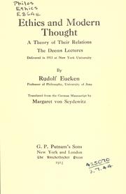 Cover of: Ethics and modern thought by Rudolf Eucken, Rudolf Eucken