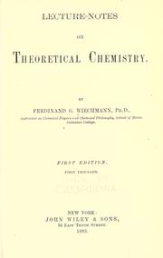 Cover of: Lecture-notes on theoretical chemistry by Wiechmann, Ferdinand Gerhard