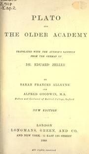 Cover of: Plato and the older academy by Eduard Zeller