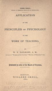 Cover of: Application of the principles of psychology to the work of teaching