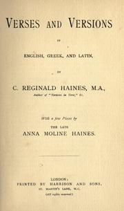 Cover of: Verses and versions in English, Greek and Latin.