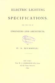 Cover of: Electric lighting specifications for the use of engineers and architects by Earle Abbott Merrill, Earle Abbott Merrill