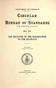 Cover of: The relation of the horsepower to the kilowatt. by United States. National Bureau of Standards.