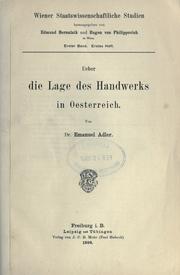 Cover of: Ueber die Lage des Handwerks in Oesterreich. by Adler, Emanuel