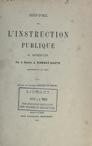 Coup-d'oeil sur l'instruction publique a Menin. -- by Aime Louis Fidele Rembry-Barth