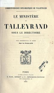 Cover of: Correspondance diplomatique: Le minist©Łere de Talleyrand sous la Directoire