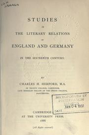 Cover of: Studies in the literary relations of England and Germany in the sixteenth century
