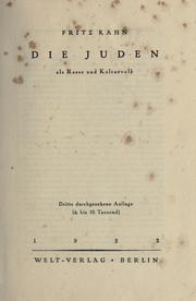 Cover of: Die Juden als Rasse und Kulturvolk. by Fritz Kahn
