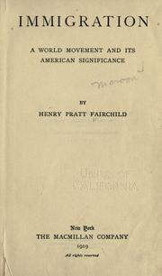 Cover of: Immigration by Henry Pratt Fairchild