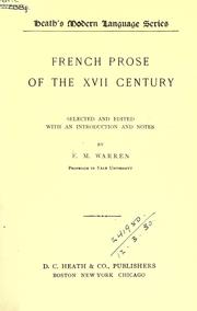Cover of: French prose of the 17 century, selected and ed. with an introduction and notes
