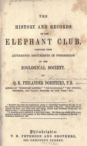 Cover of: The history and records of the Elephant Club