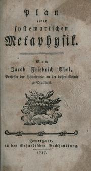 Cover of: Plan einer systematischen Metaphysik.