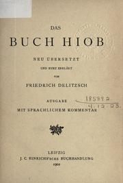 Cover of: Das Buch Hiob by Friedrich Delitzsch