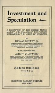 Cover of: Investment and speculation by Conway, Thomas Jr.