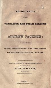 Cover of: A vindication of the character and public services of Andrew Jackson by Lee, Henry