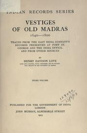 Cover of: Vestiges of old Madras, 1640-1800