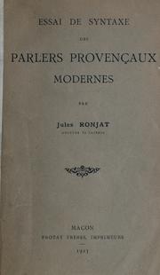 Cover of: Essai de syntaxe des parlers provençaux modernes. by Jules Ronjat