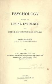 Psychology applied to legal evidence and other constructions of law by George Frederick Arnold