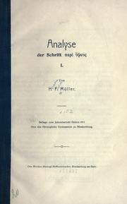 Cover of: Analyse der Schrift Peri hypsous.