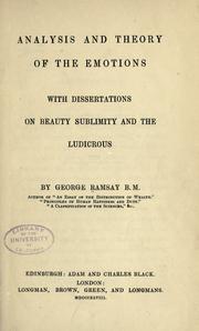Cover of: Analysis and theory of the emotions by Ramsay, George