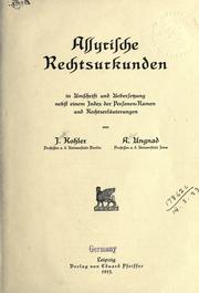 Cover of: Assyrische Rechtsurkunden by Josef Kohler