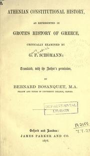 Cover of: Athenian constitutional history: as represented in Grote's History of Greece