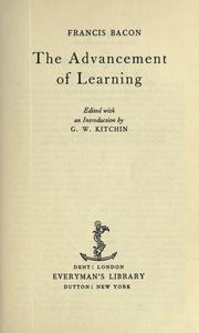 Cover of: The  advancement of learning by Francis Bacon