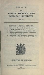 Cover of: Bacteriological studies. by Arthur Eastwood