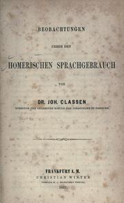 Cover of: Beobachtungen ueber den homerischen Sprachgebrauch.
