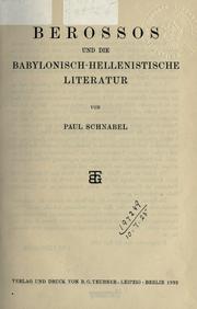 Cover of: Berossos und die Babylonisch- Hellenistische Literatur. by Paul Schnabel