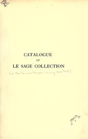 Cover of: Catalogue of Le Sage collection.