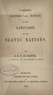 Condensed historical notice of the languages of the Slavic nations by J. S. C. de Radius