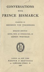 Cover of: Conversations with Prince Bismarck by Poschinger, Heinrich Ritter von