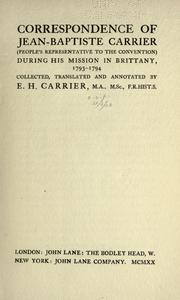 Cover of: Correspondence of Jean-Baptiste Carrier by Jean-Baptiste Carrier