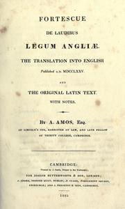 Cover of: De laudibus legum Angliae