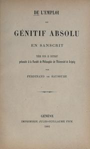 Cover of: De l'emploi du génitif absolu en sanscrit