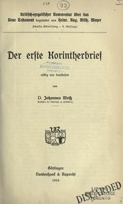 Der erste Korintherbrief by Weiss, Johannes