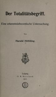 Cover of: Der totalitätsbegriff.