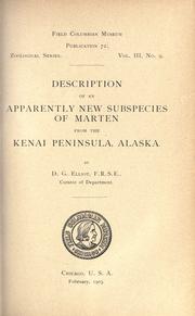 Cover of: Description of an apparently new subspecies of marten from the Kenai peninsula, Alaska