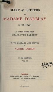 Cover of: Diary & letters of Madame d'Arblay, 1778-1840 by Fanny Burney
