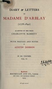 Cover of: Diary & letters of Madame d'Arblay, 1778-1840 by Fanny Burney, Fanny Burney