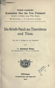 Cover of: Die Briefe Pauli an Timotheus und Titus by Weiss, Bernhard