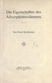 Cover of: eigenschaften des adsorptionsvolumens