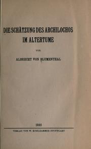 Cover of: Schätzung des Archilochos im Altertume.