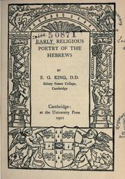 Cover of: Early religious poetry of the Hebrews