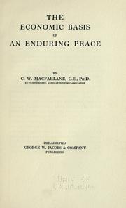Cover of: The economic basis of an enduring peace