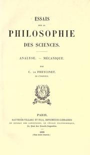 Cover of: Essais sur la philosophie des sciences.: Analyse. Mécanique.