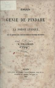 Cover of: Essais sur le génie de Pindare: et sur la poésie lyrique dans ses rapports avec l'élévation morale et religieuse des peuples.