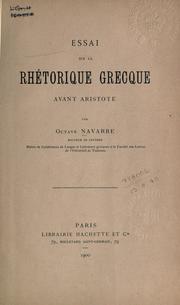 Cover of: Essai sur la rhétorique grecque avant Aristote.